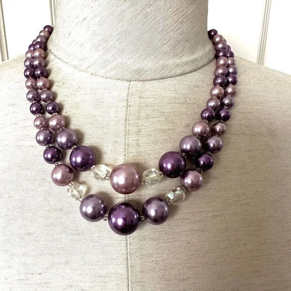 Purple beaded double strand necklace
